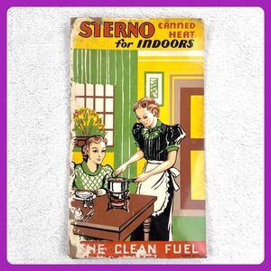 1940s‎ Sterno Canned Heat Vintage Advertising Sign 19" Cardboard Easel Woman USA